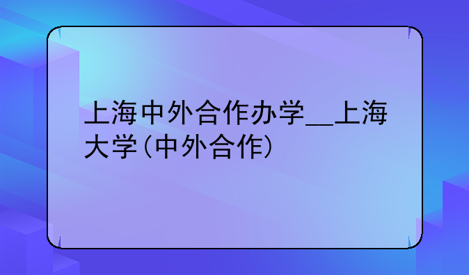 上海中外合作办学__上海大学(中外合作)
